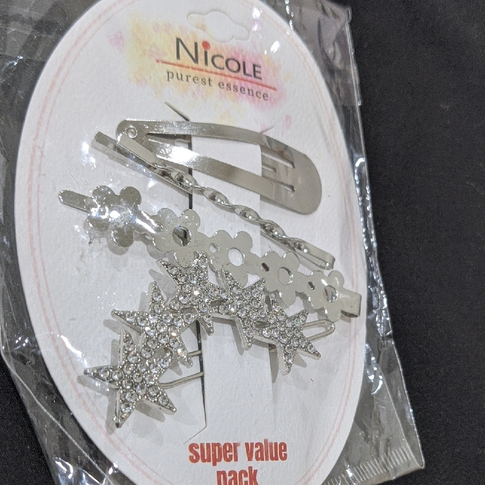 Nicole Silver Star and Flower Hair Clips